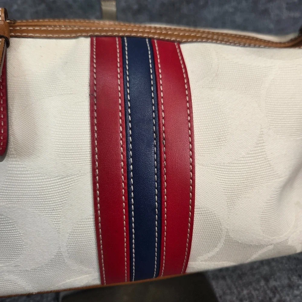 Coach Vintage Canvas Leather Bag Mini Sufflette Baguette Purse Patriotic y2k